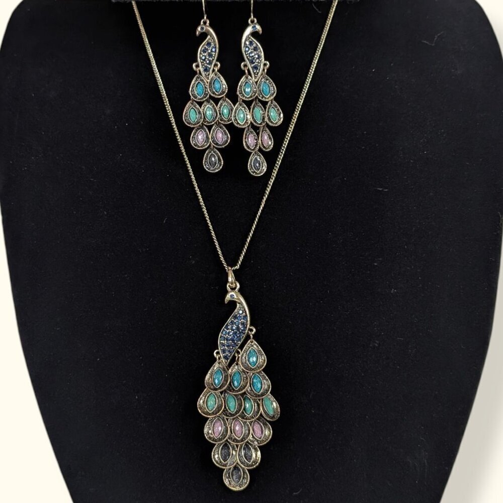 Vintage Enamel Peacock Demi Parure